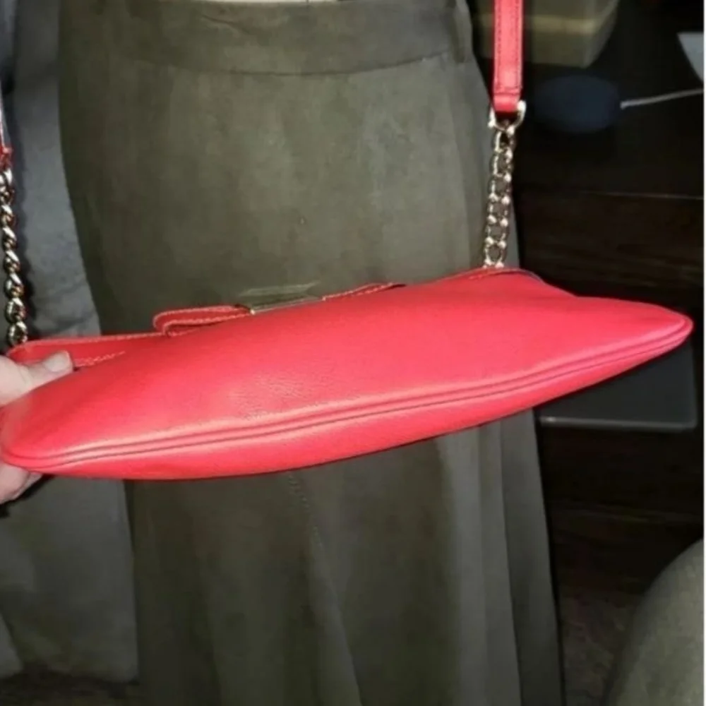 New Kate Spade Arica Primrose Hill Geranium Red Leather Bow Crossbody Clutch Bag